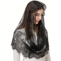 Retro Style Lace Mantilla Veil for Women Soft Polyester Blend Intricate Floral
