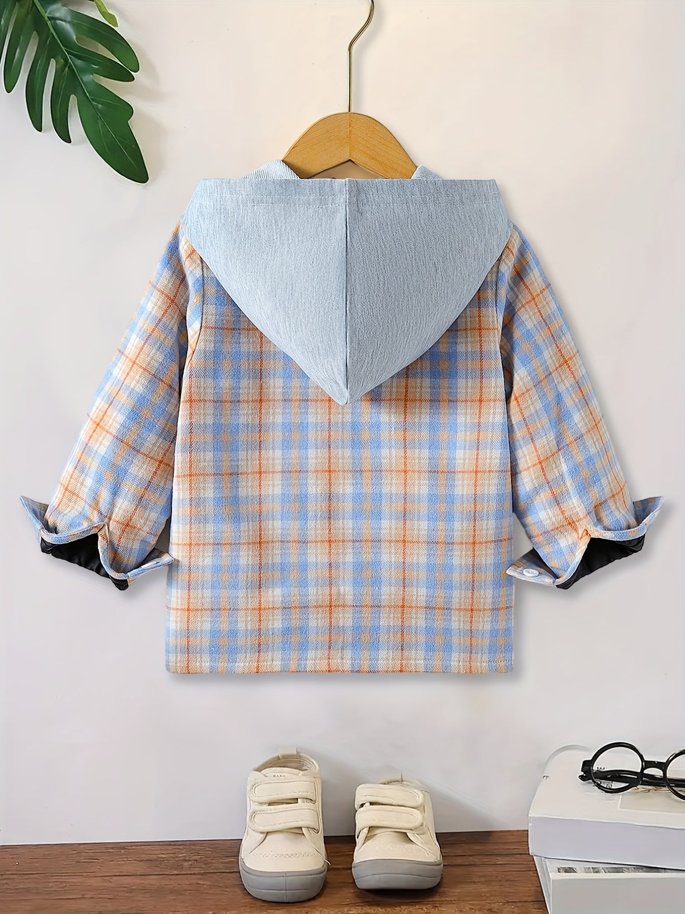 Boys Plaid Long Sleeve Hoodie Casual Shirt With Pocket