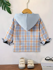 Boys Plaid Long Sleeve Hoodie Casual Shirt With Pocket