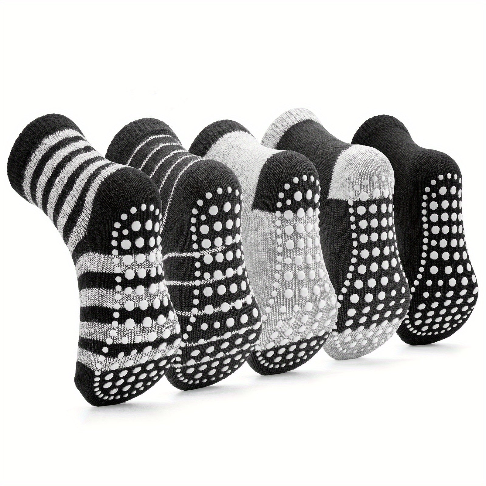 5 Pairs Baby Girls Non Slip Cotton Heart Print Crew Socks
