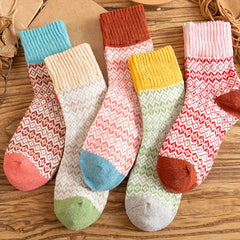 5 Pairs Geometric Pattern Colorblock Socks for Women