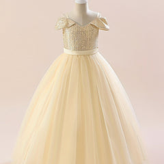 Cute Cold Shoulder Sequins Princess Dress for Girls Birthday Party