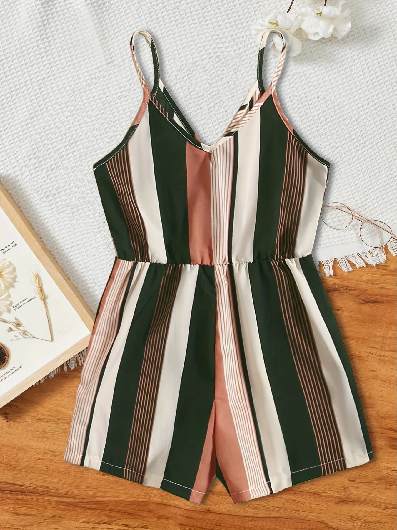 Girls Striped Casual Cami Rompers Jumpsuits For Beach Vacation