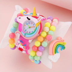 Dobroa Girls' Unicorn Watch Set with Bracelet & Necklace, Pastel Colors