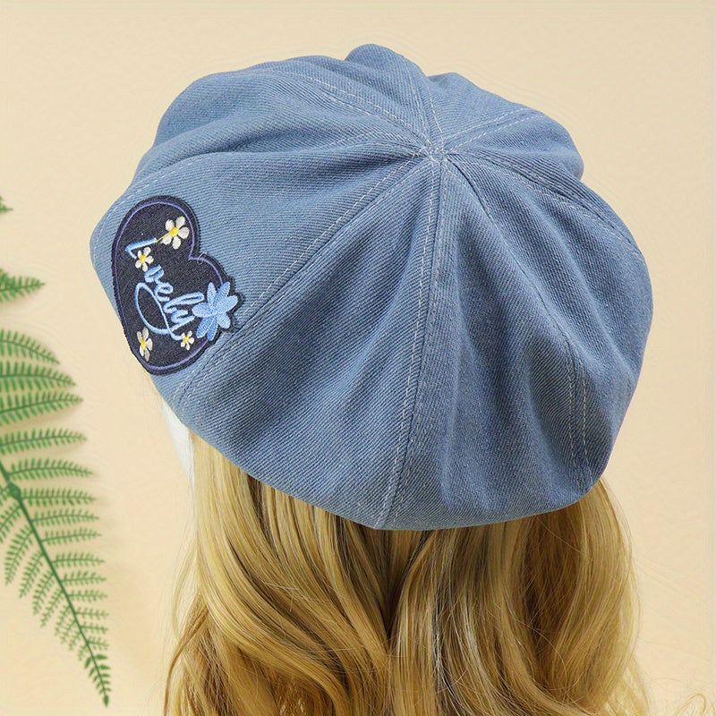 Vintage Denim Beret Hat Women Solid Beanie Casual Painter Cap Octagonal Hat