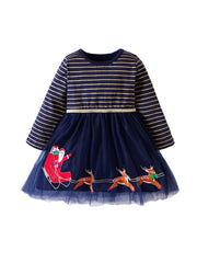 Girls' Christmas Princess Tutu Dress with Embroidered Tulle Stitching
