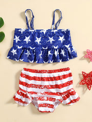 2pcs Baby Girls Star Print Camisole Top & Striped Shorts Swimsuit