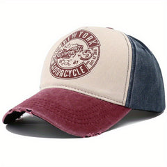 Retro Motorcycle Letter Print Block Peaked Cap