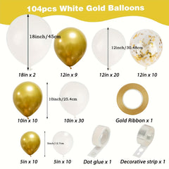 Platinum Balloon Garland Arch Kit With Golden Confetti Balloons