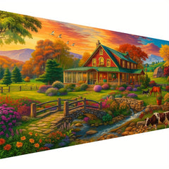 5D Diamond Painting Scenic Rural Landscape House Animals Autumn Trees