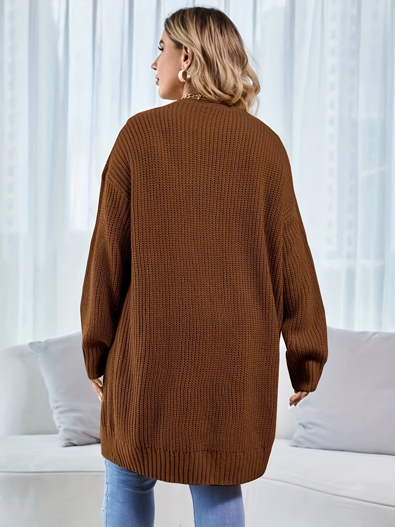 Casual Cardigan Women's Plus Solid Cable Knit Open Front Cardigan