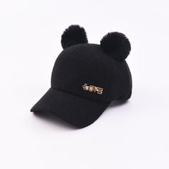 Kids Baseball Cap Double Pom Pom Decor Sun Protection Sunshade Hat