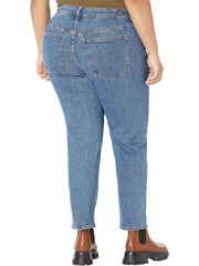 Solid Button Fly Stretch Straight Leg Jeans