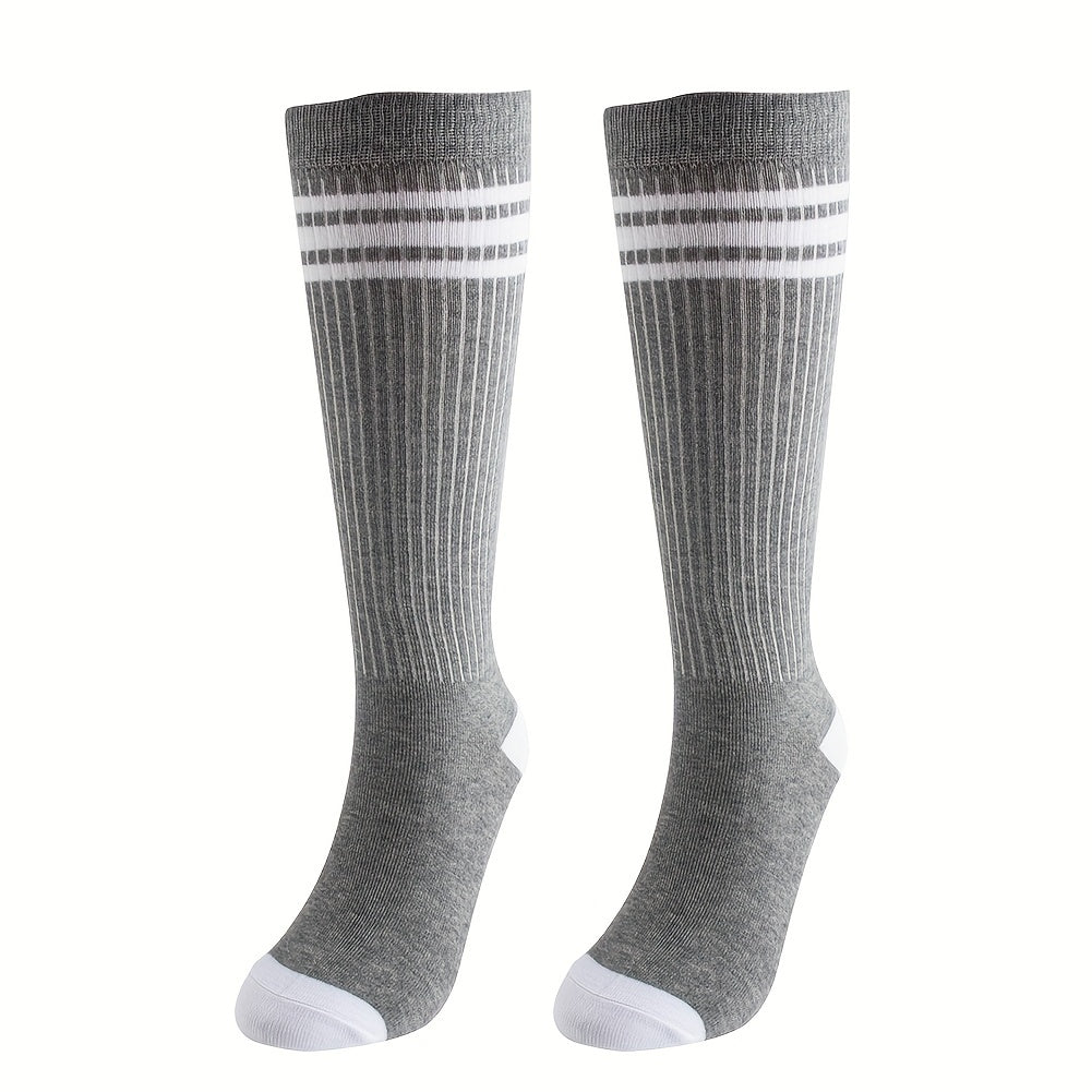 3 Pairs Kids Cotton Knee High Tube Socks Triple Stripes Athletic Socks Boys