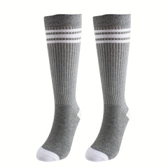 3 Pairs Kids Cotton Knee High Tube Socks Triple Stripes Athletic Socks Boys
