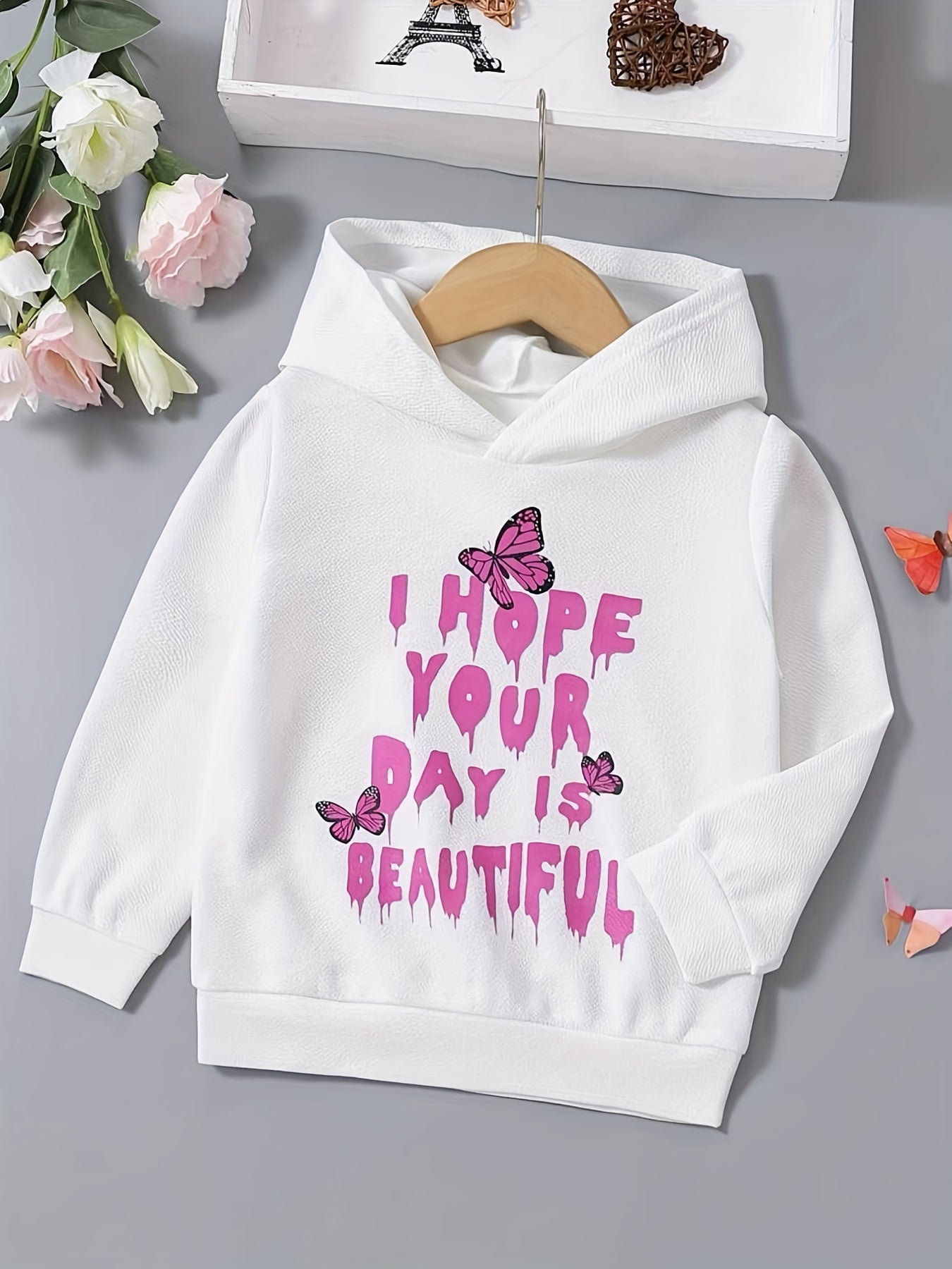 Girls' Butterfly Graphic Hooded Sweatshirt Long Sleeve Casual Comfort Fit