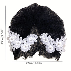Flower Decor Lace Beanie Hollow Out Turban Cap French Style Head Wrap
