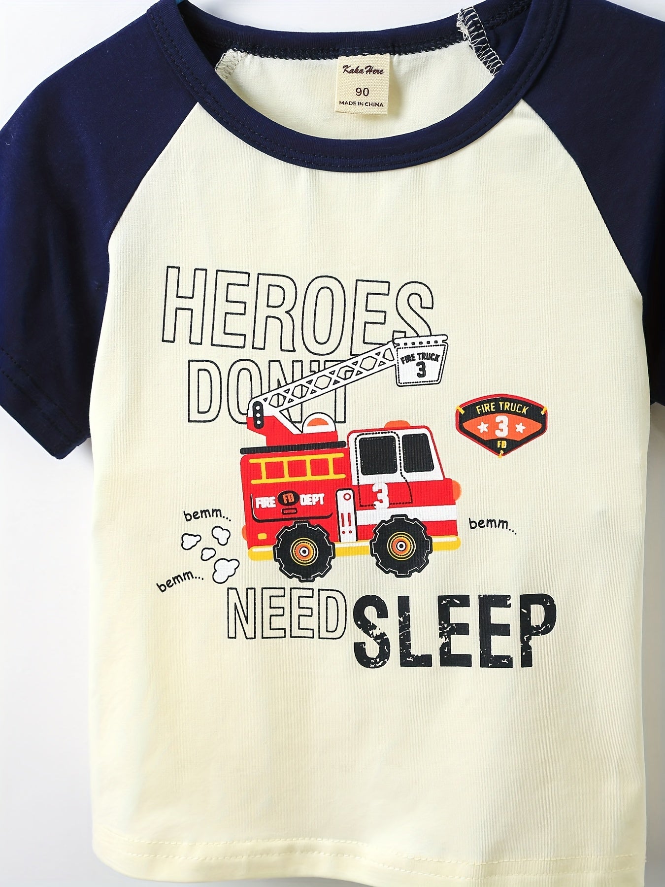 Boys Fire Truck Pajamas Set Short Sleeves Comfortable Cozy Casual Homewear