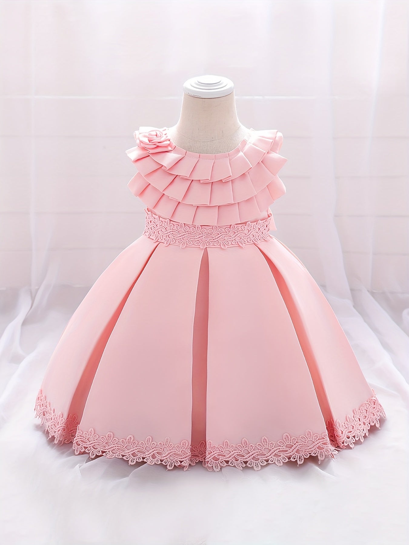 Baby Girls Bowknot Lace Trim Princess Dress Clothes For Performance Gift