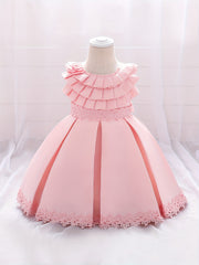 Baby Girls Bowknot Lace Trim Princess Dress Clothes For Performance Gift
