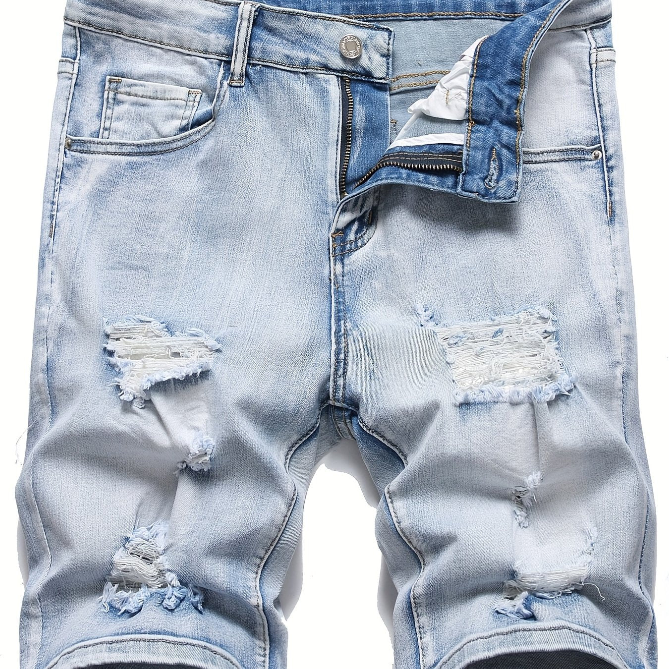 Slim Fit Ripped Denim Shorts Men Casual Street Style High Stretch