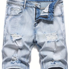 Slim Fit Ripped Denim Shorts Men Casual Street Style High Stretch