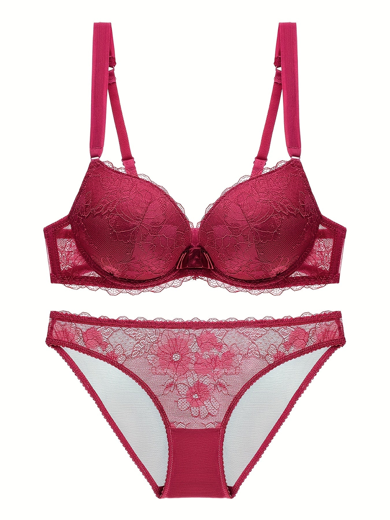 Floral Lace Push Up Bra & Bikini Panties Set