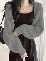 Solid Knit Sweater Open Front Long Sleeve Sweater