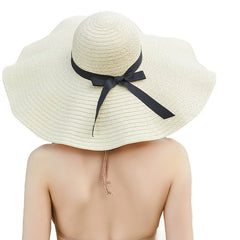 Wide Brim Sun Hat Bowknot Strap Straw Hat