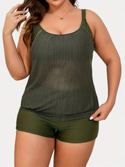 Modest Tankini Set Women's Solid Round Neck Cami Top & Shorts Swimsuit