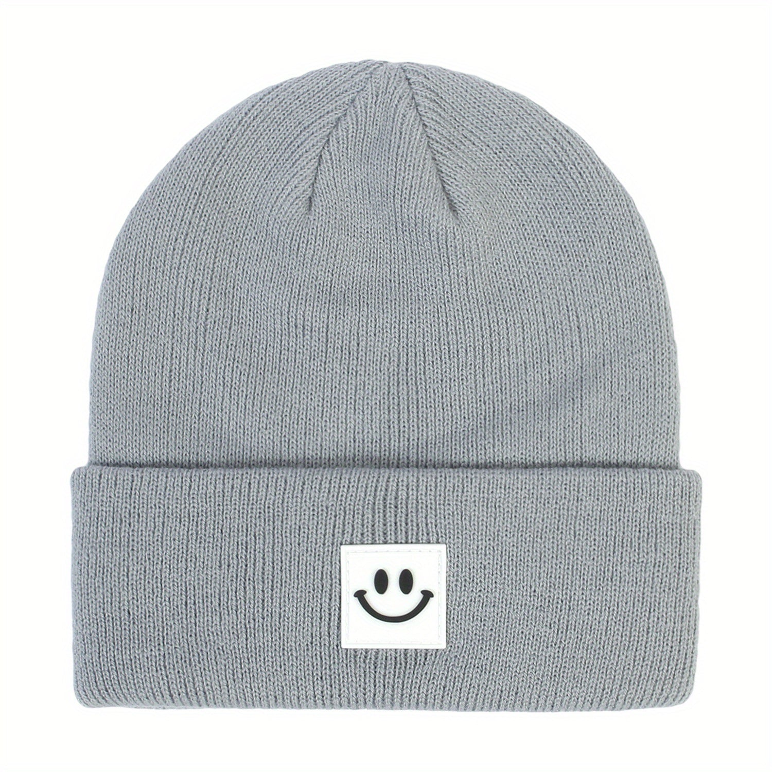 Winter Knit Hat with Smiley Face Pattern & Hood for Kids