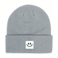 Winter Knit Hat with Smiley Face Pattern & Hood for Kids