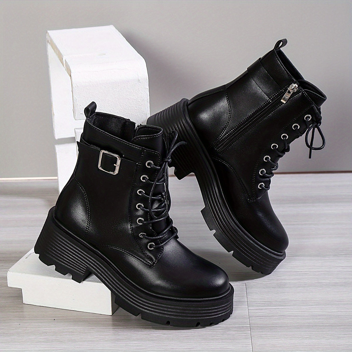 Women's Platform Ankle Boots Chunky Heeled Combat Boots