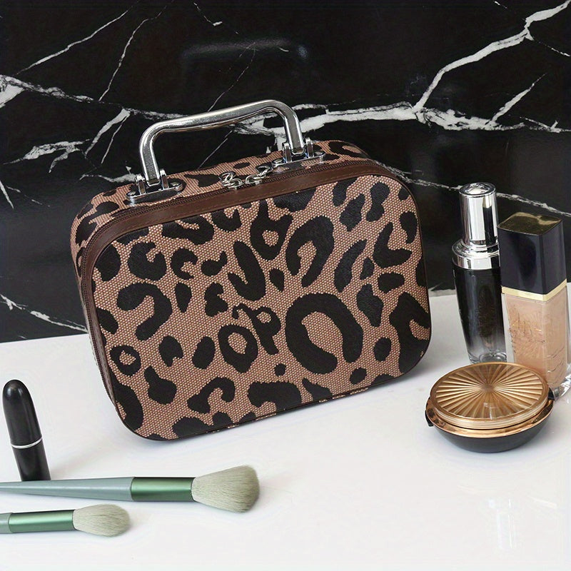 Leopard Pattern Makeup Train Case with Handle