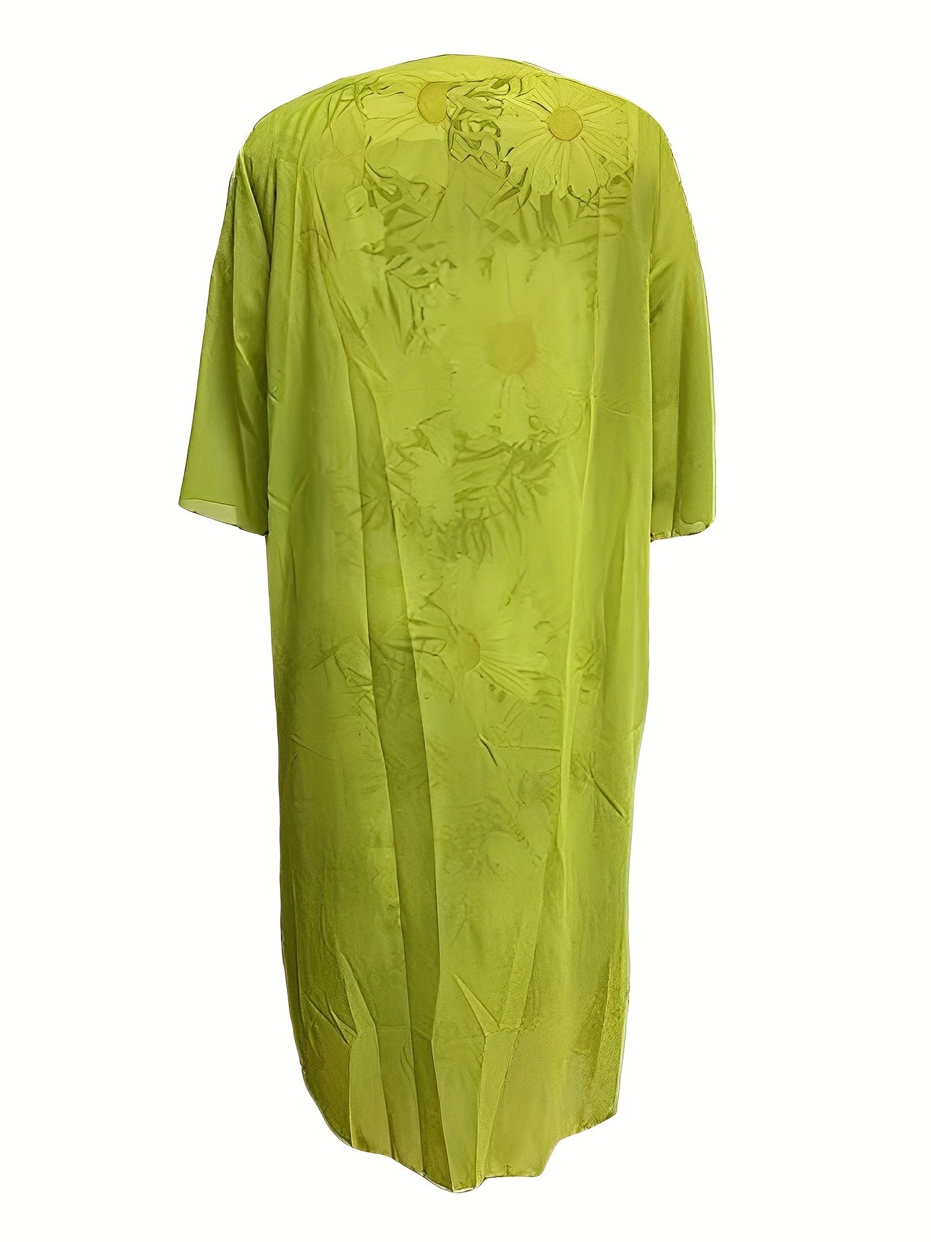 Solid Open Front Top & Floral Print Dress Set
