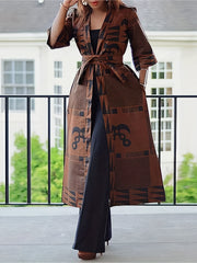 Graphic Print Windproof Jacket Vintage Long Length Outerwear