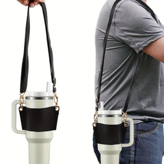 Adjustable PU Leather Cup Sleeve with Strap for Tumbler Cups