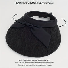 Bow Decor Embossed Visor Hat Wide Brim Lace Sun Hats Casual UV Protection