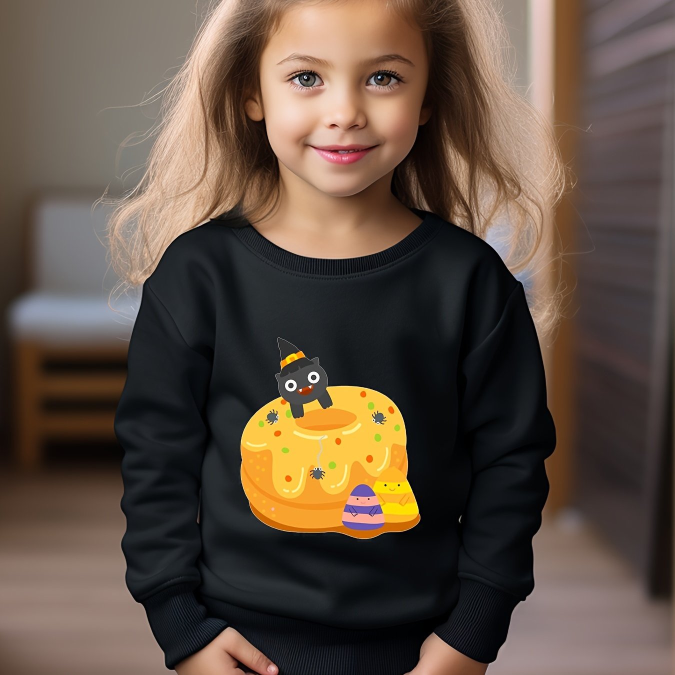 OERYUI Kids Halloween Cake Graphic Sweatshirt Comfy Pullover