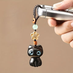 Wooden Lucky Cat Key Chain Phone Chain Pendant