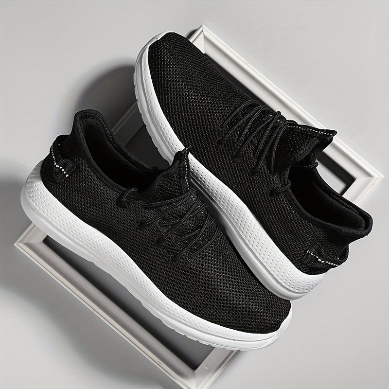 Men's Lace Up Solid Sneakers Lightweight Fabric Breathable Running Shoes