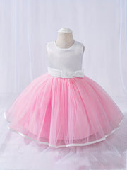 Girls Mesh Puffy Skirt Sleeveless Party Dress with Bow