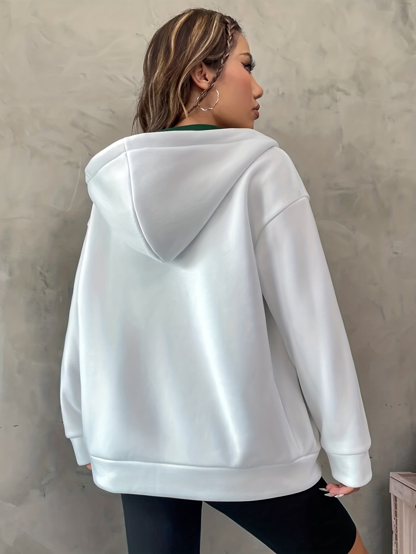 Letter Print Zip Up Hoodie Casual Long Sleeve Hoodies Sweatshirt Women