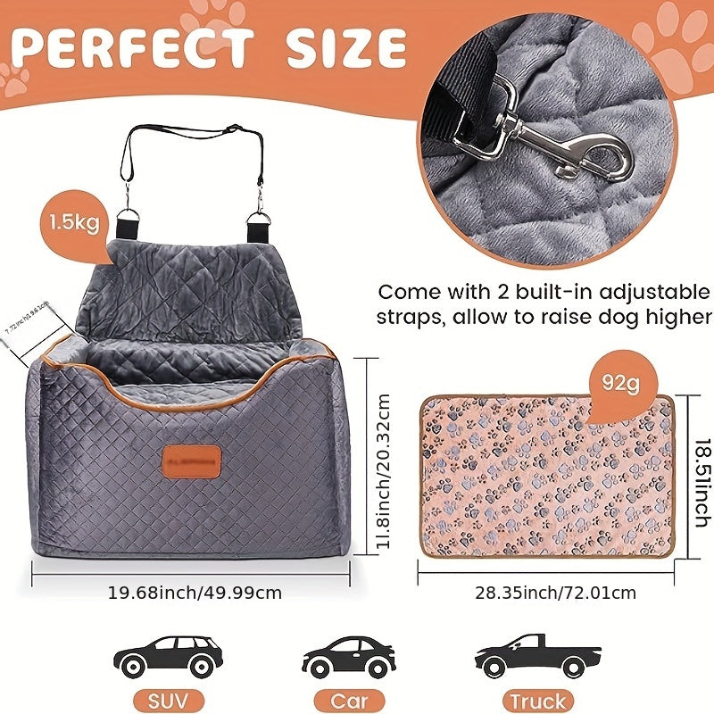 Kezoil Memory Foam Dog Car Seat Washable Cover Elevated Pet Car Seat