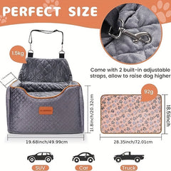 Kezoil Memory Foam Dog Car Seat Washable Cover Elevated Pet Car Seat