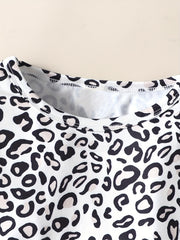 Girl's Leopard Top & Leggings Set Heart Patched Outfit Spring Fall