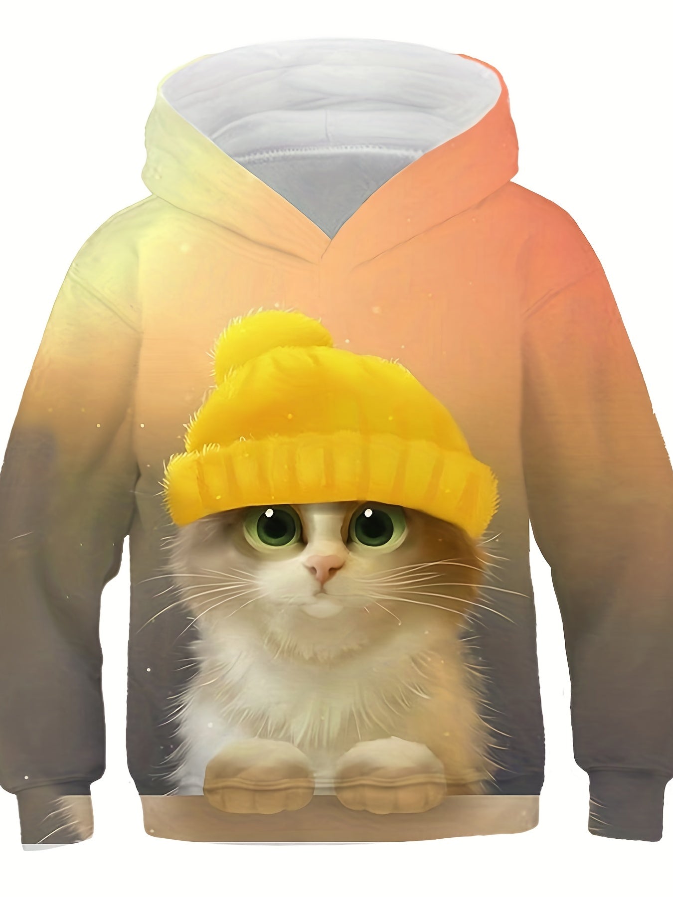 Kids Cat Print Hoodie Boys Girls Hooded Sweatshirt Casual Kids Tops