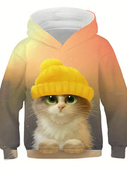 Kids Cat Print Hoodie Boys Girls Hooded Sweatshirt Casual Kids Tops