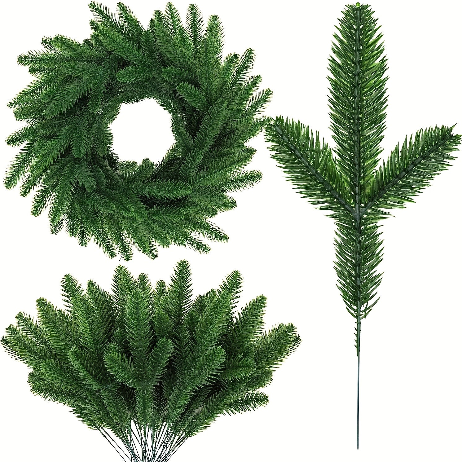 12pcs Artificial Pine Branches Green Plants DIY Accessories For Garland Wreath
