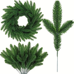 12pcs Artificial Pine Branches Green Plants DIY Accessories For Garland Wreath